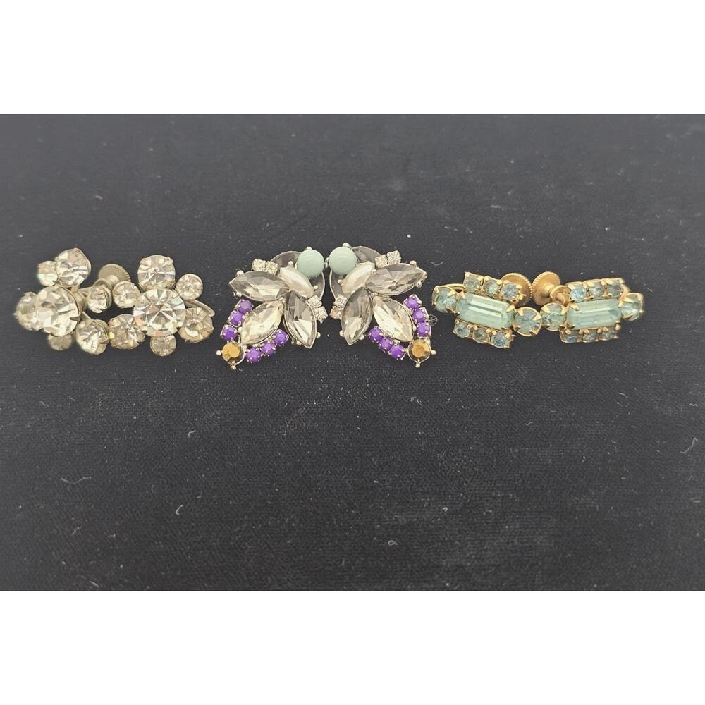 3 pairs VTG Rhinestone Earrings Including Coro